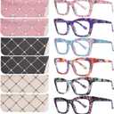 SIGVAN 6 Pack Reading Glasses Blue Light Blocking Square Computer Spring Hinge Readers for Women Men (6 Mix, 4.0, multiplier_x)