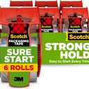 Scotch Sure Start Shipping Packaging Tape, 1.88" x 22.2 yd, Designed for Packing, Shipping and Mailing, Quiet Unwind, No Splitting or Tearing, 1.5" Core, Clear, 6 Dispensered Rolls (145-6)