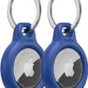 Belkin Apple AirTag Secure Holder with Key Ring, Durable Scratch Resistant Case With Open Face & Raised Edges, 2 count (Pack of 1) (Blue)