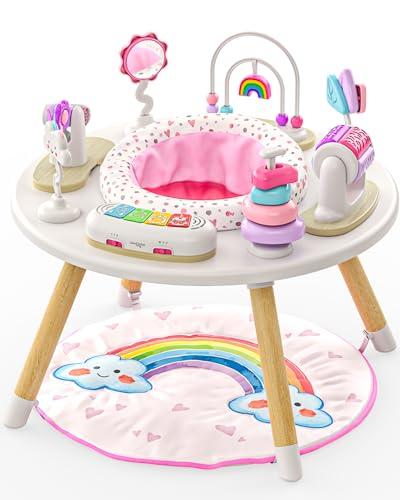 Move2Play 4-in-1 Baby Activity Center | Montessori-Inspired Design | 8 Interactive Toys | Tummy Time, Exersaucer & Toddler Table | Shower Gift | Essential | Must Have for 3, 6, 12 Month Old (Rainbow)