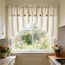 Gxi Beige Linen Curtain Swag for Living Room Button Kitchen Curtain Farmhouse Valance Privacy Rod Pocket Boho Window Tiers for Small Windows Bathroom Bedroom 1 Panel, W79 x L35 inch