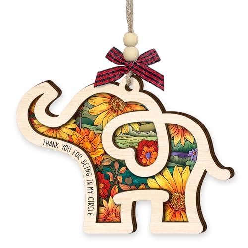 Friendship Elephant Christmas Ornament 2025 - Elephant Gifts, Thank You Friendship Gifts for Women, Sisterhood, BFFs, Bestfriend - Wooden Best Friend Ornament for Christmas Tree