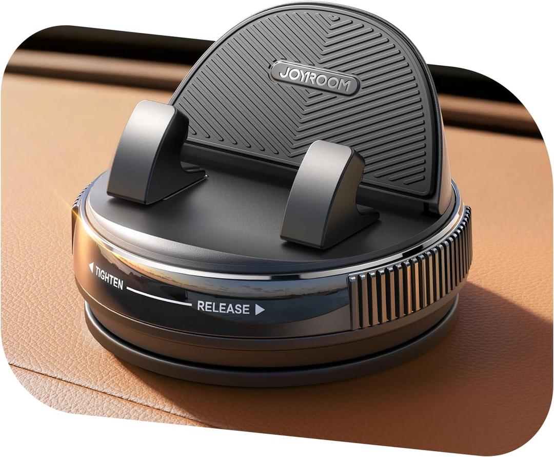 JOYROOM Car Phone Holder Mount, [360 Rotation+Thick Case Friendly] Cell Phone Car Mount with Adjustable Spring Clip, Universal Dashboard Phone Holder Anti-Slip Silicone for iPhone (Black)