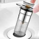 Basin Pop-Up Drain with Removable Filter  Copper Core Anti-Clogging Bathroom Sink Drain for Hair and Debris Filtering, Easy Clean Design (Silvery)