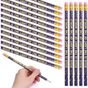 AmazingSpark 50 Pcs Vbs 2026 Pencils Bulk 7.5 Inch Religious Light of Life John 8: 12 Pencils Jesus Bible Christian Gifts for Kids Easter Church Sunday School Prizes