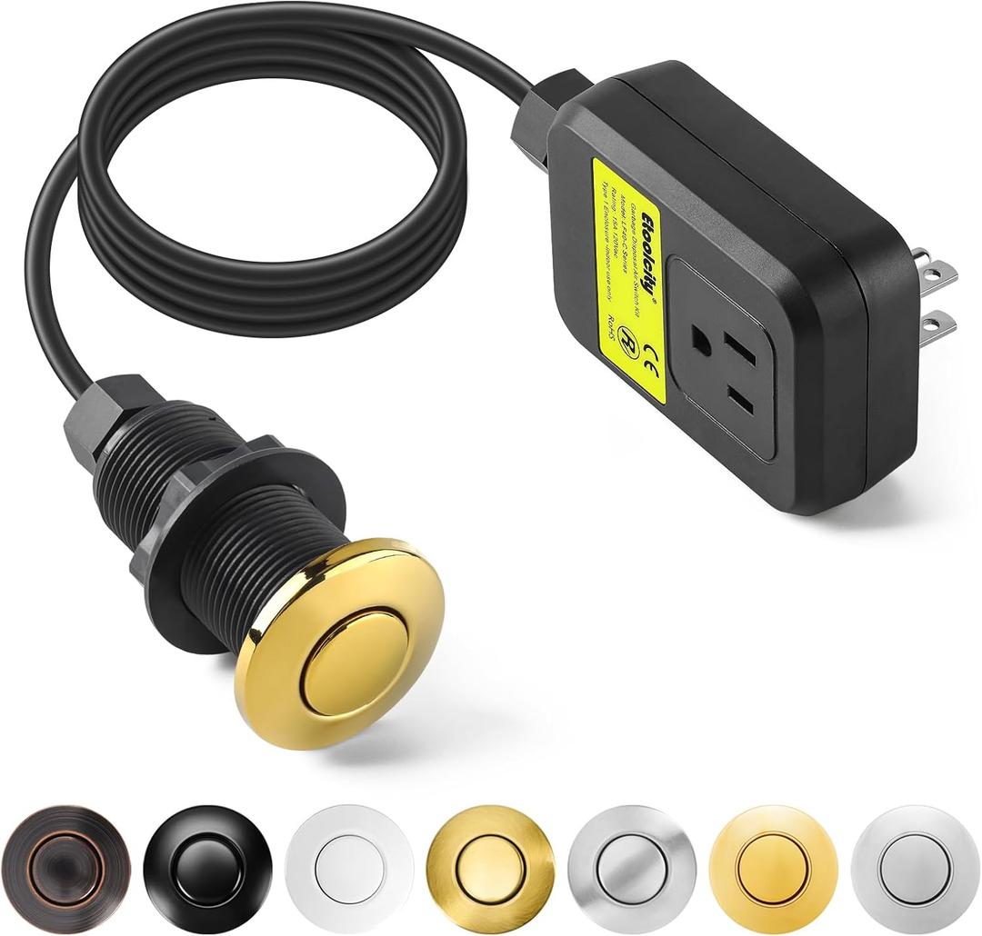 Garbage Disposal Air Switch Kit Sink Top Waste Disposal Long Stainless Steel Golden Polished On/Off Air Button Food and Waste Disposals Part by Etoolcity, UL Listed LF40-C063