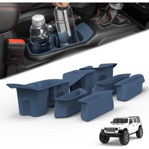 Jeep Wrangler JL Custom Silicone Liners - Full Coverage of Door Handles and Cup Holders for 2018-2026 Wrangler JL 4 Door(Not for JL Unlimited Rubicon), Interior Accessories (Blue,7-Piece Set)