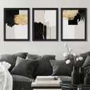 QTESPEII Set of 3 Abstract Canvas Wall Art Black and Gold Geometric Color Blocks Paintings Print Pictures Minimalist Art Decor for Living Room Bedroom Home Office Decoration Framed, 12x16inch