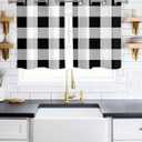 Black White Buffalo Check Blackout Window Curtains 39 Inch Length 2 Panels Set, Rustic Plaid Grommet Top Window Curtain for Living Room/Kitchen, Modern Geometric Thermal Insulated Drapes 27.5x39 In