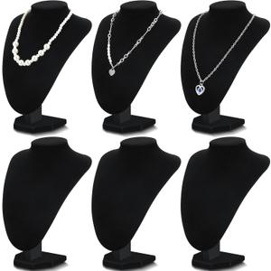 Huquary 6 Pack Necklace Display Stand Necklace Holder Jewelry Bust Display Stands for Selling Home Store Trade Shows Photography Props Retail(Black, Velvet)