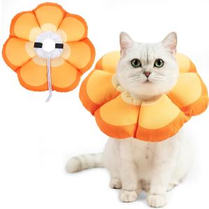 PUPTECK Cat Cone Collar Soft, Adjustable Protective Recovery Flower Collar Alternative, Comfortable Elizabethan Cat Collar Lightweight Stop Licking Neck Cone for Cats After Surgery, Orange, M