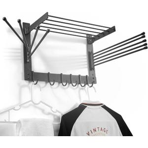 BATODA Wall-Mounted Steel Clothes Drying Rack - Swivel Towel Hanger for Laundry Room & Bathroom - Space Saver (Steel) (black)