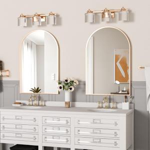 Wall Mounted Mirror, Arched Wall Mirror for Bathroom, 2 Pieces 24"x36" Arch Bathroom Mirror with Metal Frame, Gold Vanity Mirror Decor for Mantle, Bedroom, Entryway, Living Room