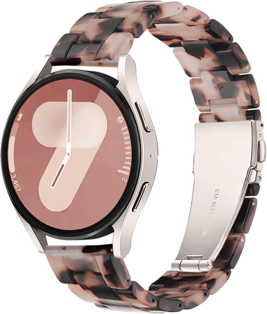 Resin Bands Compatible with Samsung Galaxy Watch 7 FE 6 5 40mm 44mm/Pro 45mm,Galaxy Watch 4 40/44mm,Galaxy Active 2 40/44mm,20mm Band for Galaxy Watch 6 4 Classic 42mm 43mm 46/47mm Watch 3 41mm Women (Tortoise Stone Flower for Gold)