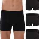 Mens Incontinence Protective Underwear Washable Adult Leak Proof Boxer Briefs with 60 ml Absorbency Trunk 3 Pack (3 Black, 2XL)