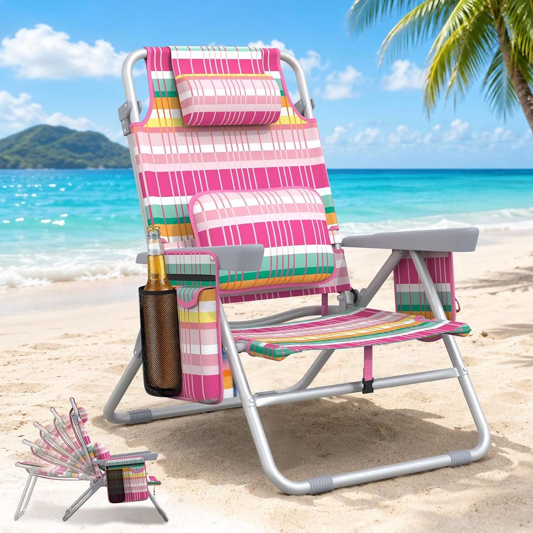 HOPERAN 15" Tall Backpack Beach Chair for Adults with 5-Position