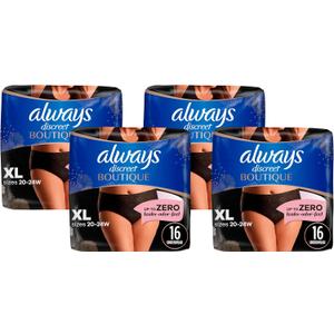 Always Discreet Boutique Incontinence and Postpartum Underwear for Women, Maximum Protection, XL, Black, 16 Count (Pack of 4) Always Discreet Boutique Incontinence and Postpartum Underwear for Women, Maximum Protection, XL, Black, 16 Count (Pack of 4)
