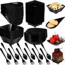 300 Pcs Black Mini Appetizer Plates Set with Spoons & Forks  Disposable Party Serving Trays for Desserts, Snacks, and Canaps