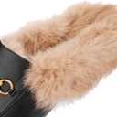 Arqa Fur Mules for Women Comfortable Leather Buckle Mule Flats Furry Padded Backless Loafers Casual Slides Shoes (Black Fur, US 11)