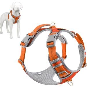 Plutus Pet No Pull Dog Harness, Release at Neck, Reflective Adjustable Dog Vest Harness, Easy Control Handle for Walking, for Small Medium Large Dogs, Orange, M