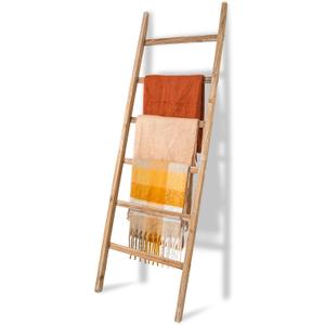 Blanket Ladder Shelf 6.4FT, Solid Wooden Blanket Ladder for Living Room, 6-Layer Farmhouse Rustic Towel Rack for Living Room Bathroom (24 inch Wide)