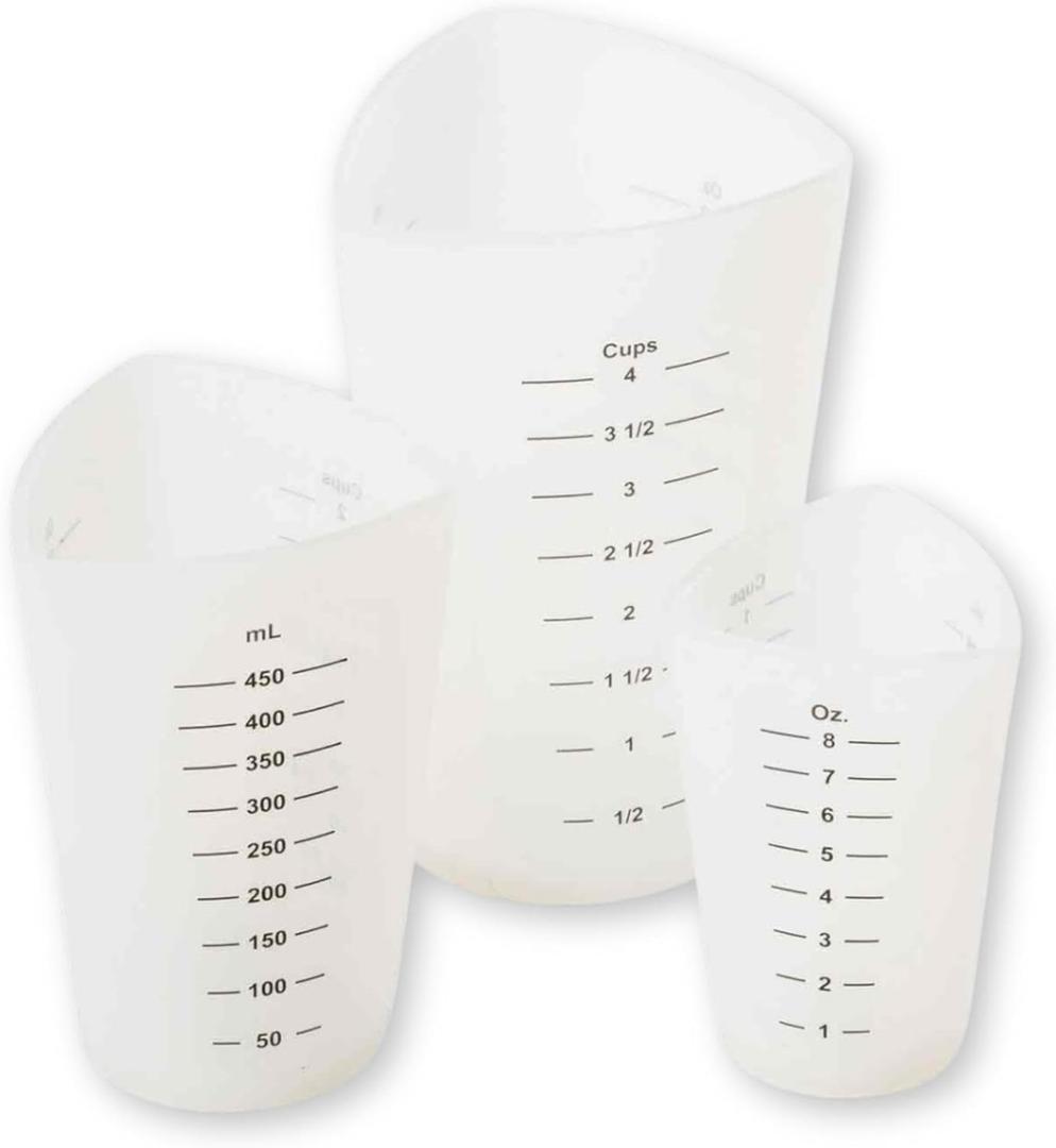 Tablecraft Flexible Measuring Cups, Silicone, Set of 3, Includes: 1, 2 & 4 Cups, White