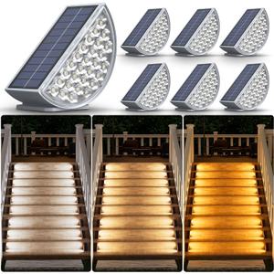 Solar Step Lights Outdoor,Upgrade 2700/4000/6000K 3 Mode LED 200 Lumuns IP67 Waterproof Solar Stair Lights,Auto On Off,Solar Motion Sensor Lights for Stair,Deck,Front Step,Porch,Patio and Pathway,Yard