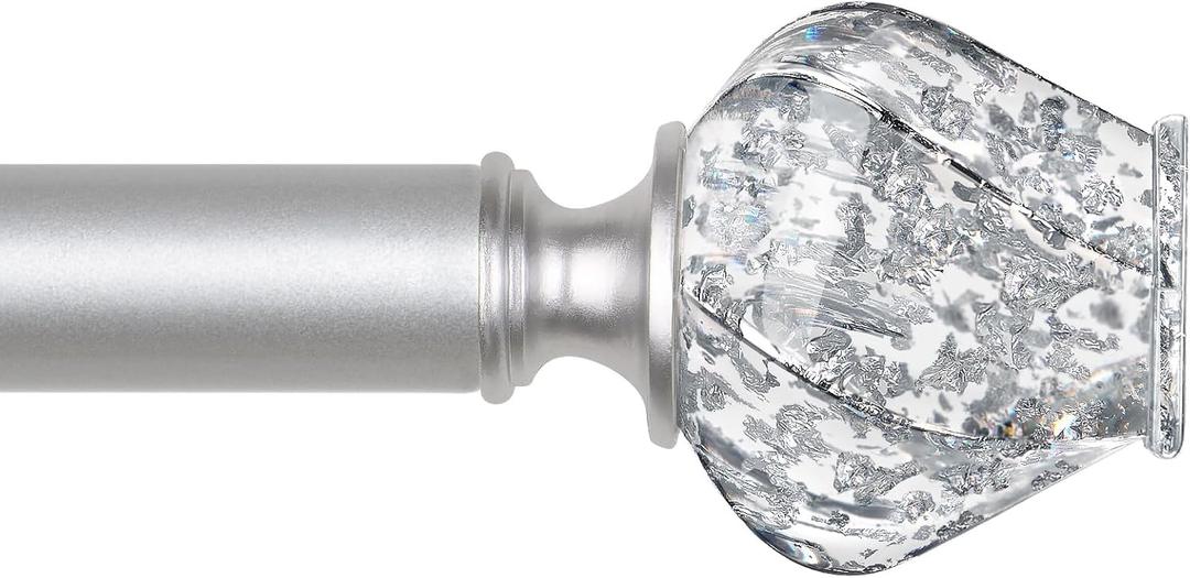 Silver Curtain Rod 32 to 58 Inch, HOTOZON Heavy Duty Curtain Rods for Windows, Decorative Single Drapery Rod with Exquisite Translucent Twisted Finials, Modern Silver