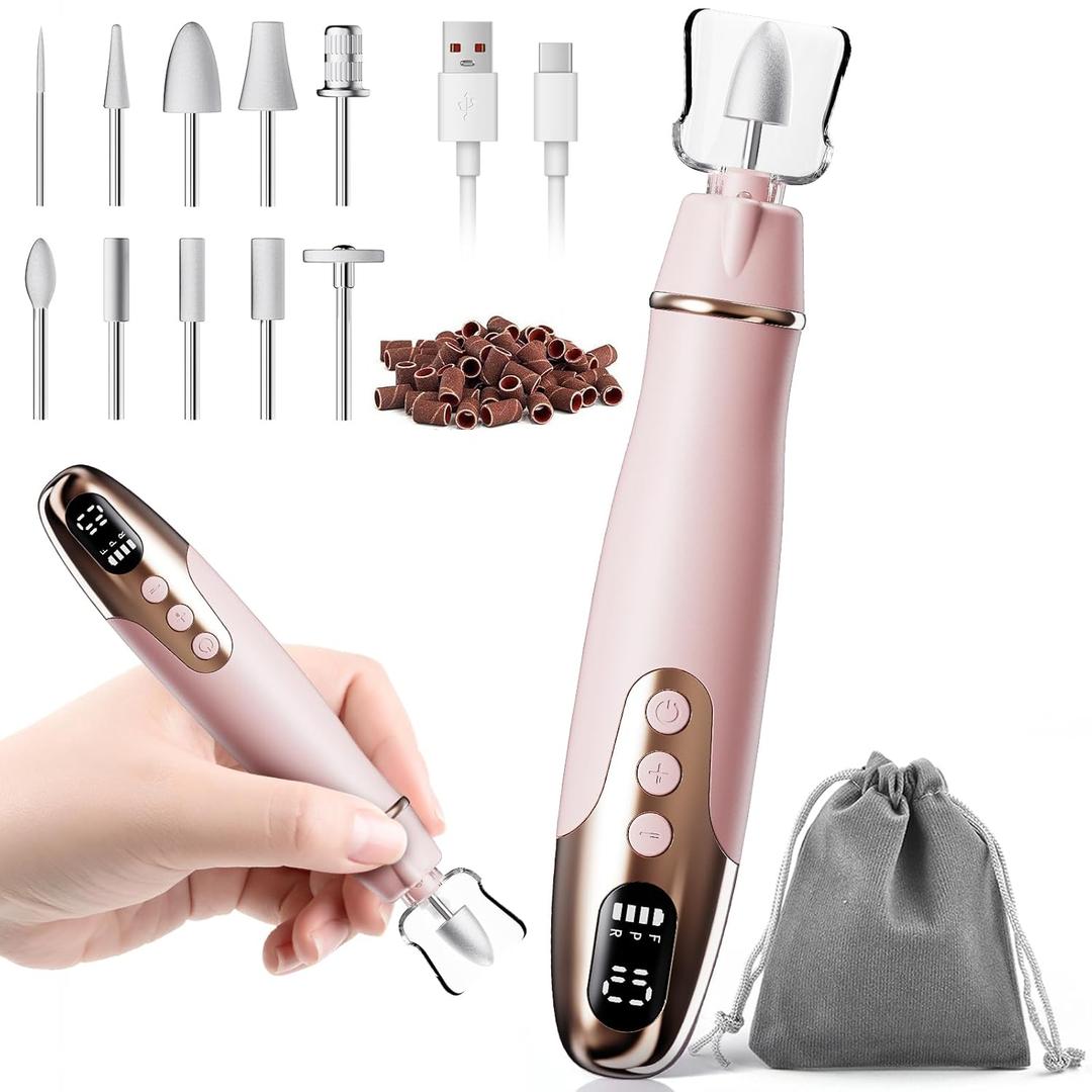 Aleanu Professional Manicure Pedicure Kit - 10 Speeds Cordless Nail DrillRechargeable Pedicure Tools for feet, Nail Drill for Thick Nail Toenail Cuticle Women Men Baby Pets(Pink)