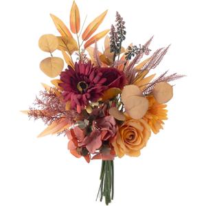 Fake Silk Flowers Bouquet Faux Centerpieces with Roses, Gerberas, Hydrangea etc, Realistic Artificial Floral Arrangements for Home Kitchen Decor (Autumn)