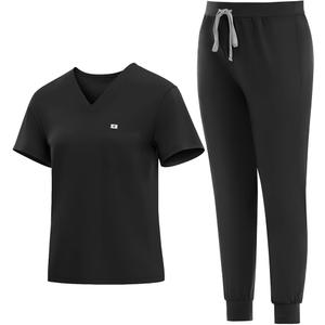 Eadflie Medical Scrubs Set for Women - Classic V-Neck Top & Jogger Pants with Stretch Nursing Uniform Scrub Suit - (Black/Tall/S)