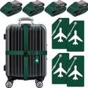 Weewooday 8 Pcs Luggage Straps Suitcase Tags Set for TSA Approved, 4 Travel Adjustable Suitcase Belt, 4 Silicone Luggage Tags with Name ID Card Travel Accessories(Dark Green,Airplane)