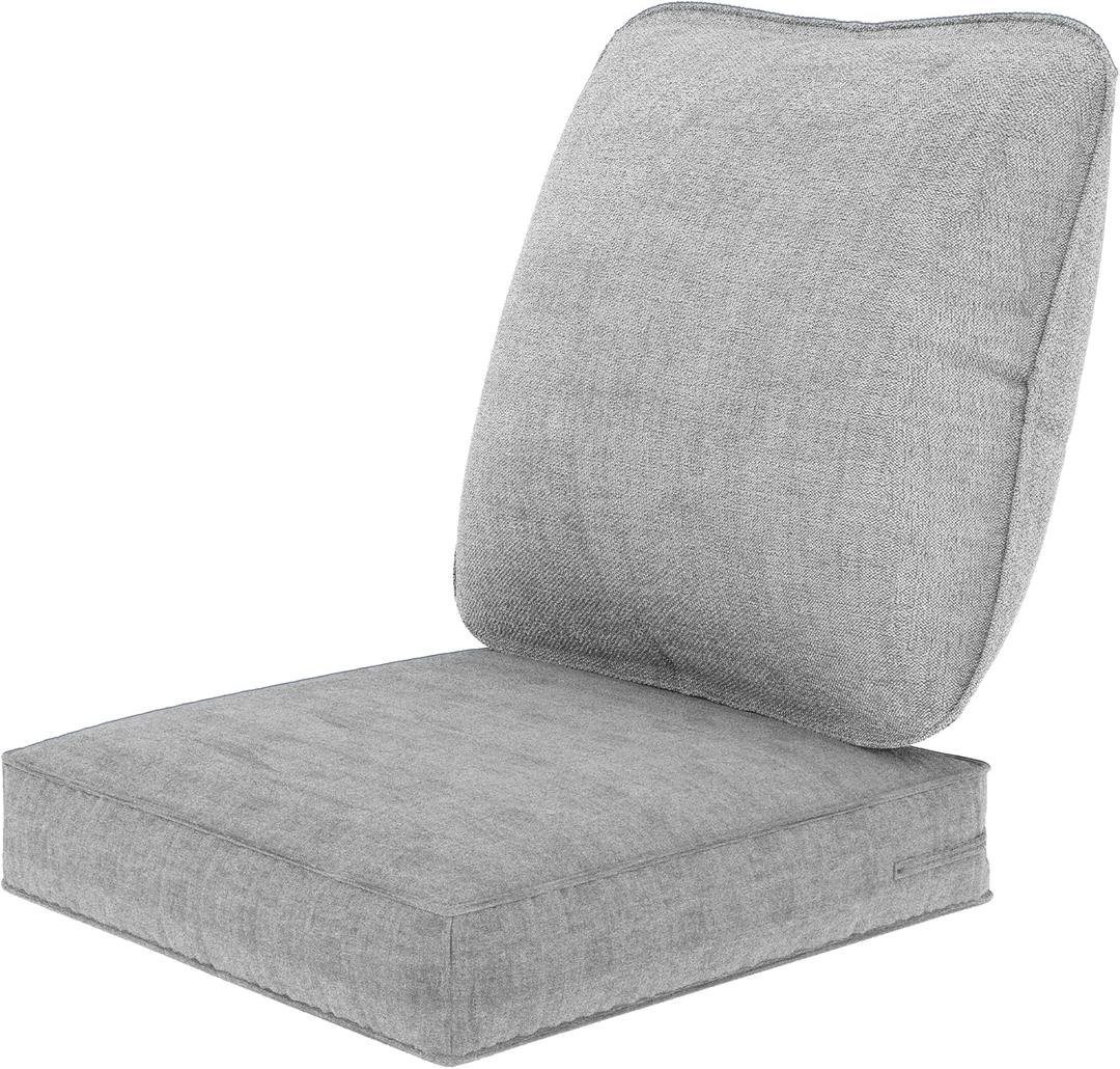 Outdoor Deep Seat Cushions 24 x 24 Inch Waterproof & Fade Resistant Replacement Patio Chair Cushions with Removable Cover (Light Grey) (1 PC)
