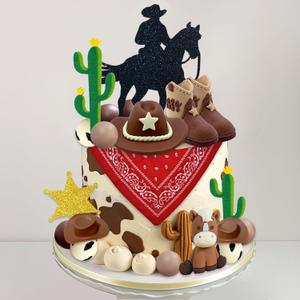 28pcs Cowboy Cake Topper Western Cowboy Hat and Boot Cupcake Toppers with Balls and Horseshoe Decorations for Western Theme Birthday Party Baby Shower Supplies