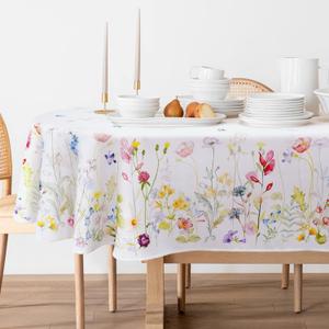 Bnejvif Spring Floral Oval Tablecloth - Waterproof Wrinkle Free Durable Fabric for Spring Summer Tables, 60 X 120 Inch