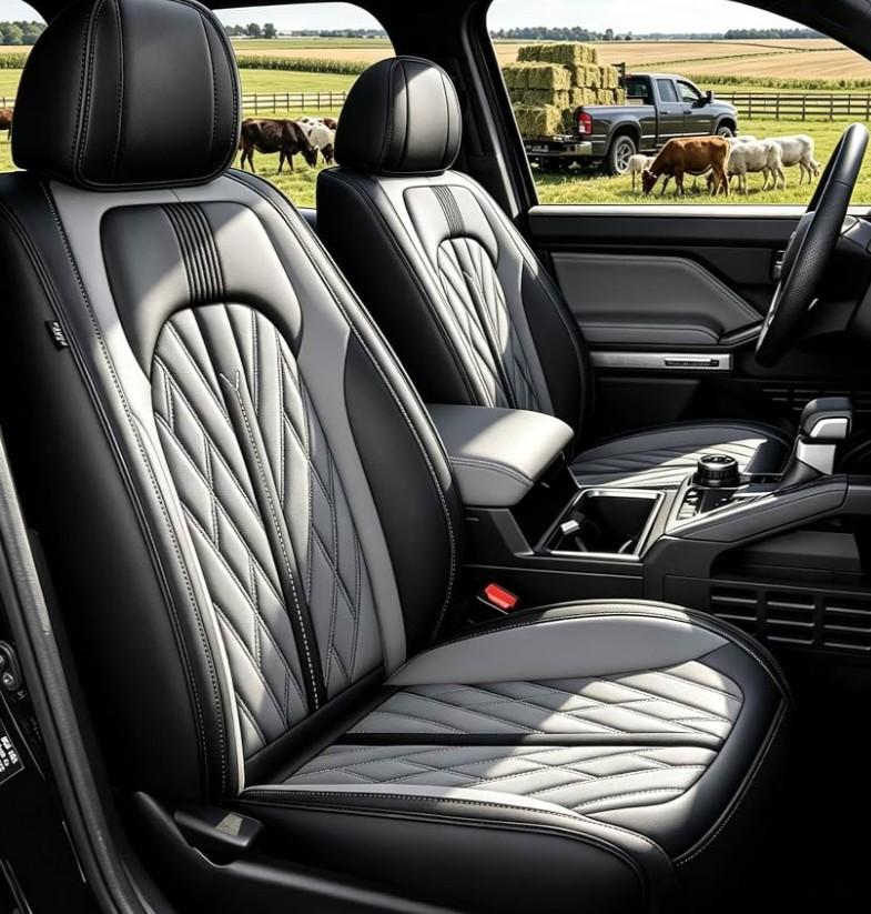 TTX LIGHTING Seat Covers Fit for Toyota Tacoma: 2005-2023 Front Pair Truck Car Seat Covers Double Crew Cab Faux Leather Pickup Automotive Seat Cushion Protectors(2PCS Front, Black & Grey)