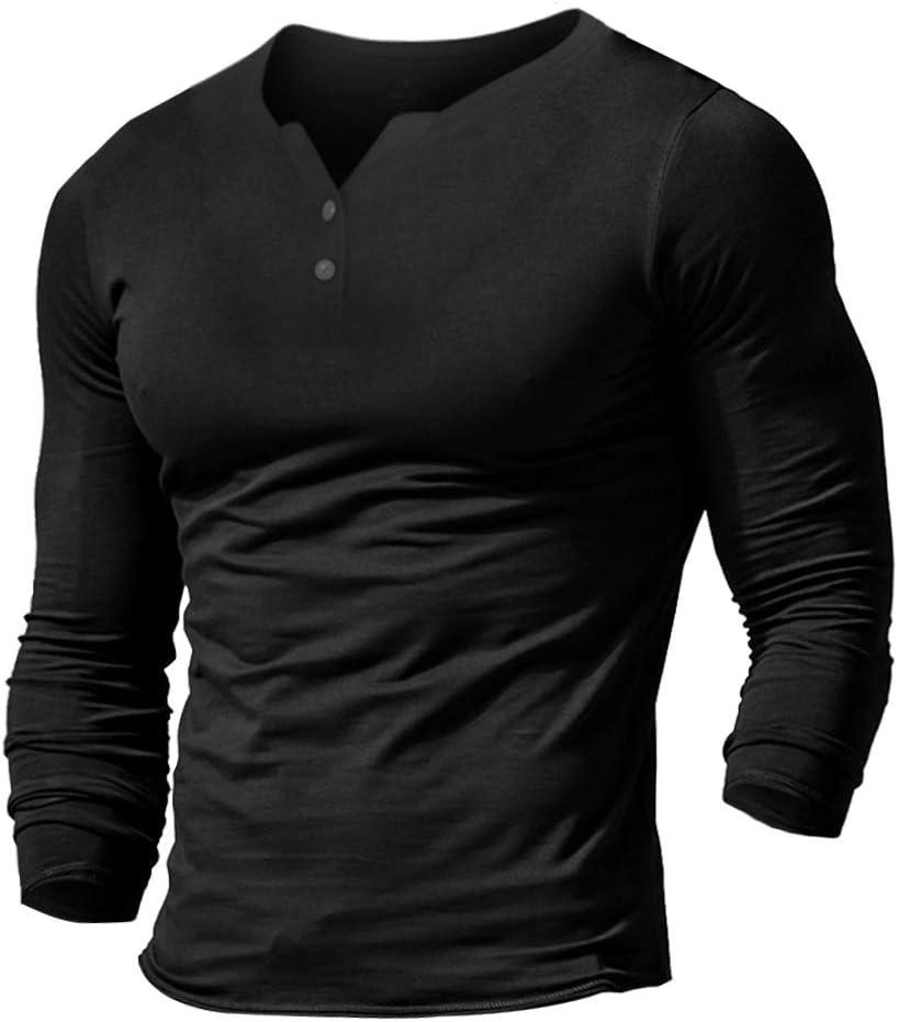 Muscle Alive Mens Summer Casual Short Sleeve Henleys T-Shirt Single Button Placket Plain v Neck Shirts (Large, Z-black)