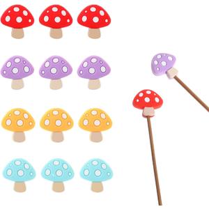 TIESOME 12 Pcs Knitting Needle Stoppers, Mushroom Silicone Needle Point Protectors, Colorful Knitting Needles End Caps Stitch Holders for Beginners Craft DIY