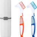 2Pcs Denture Brush, Denture Cleaning Brush Set with White Carrying Case Denture Toothbrushes with Multi-Layered Soft Bristles and Rubber Anti-Slip Handle (Blue + Orange)