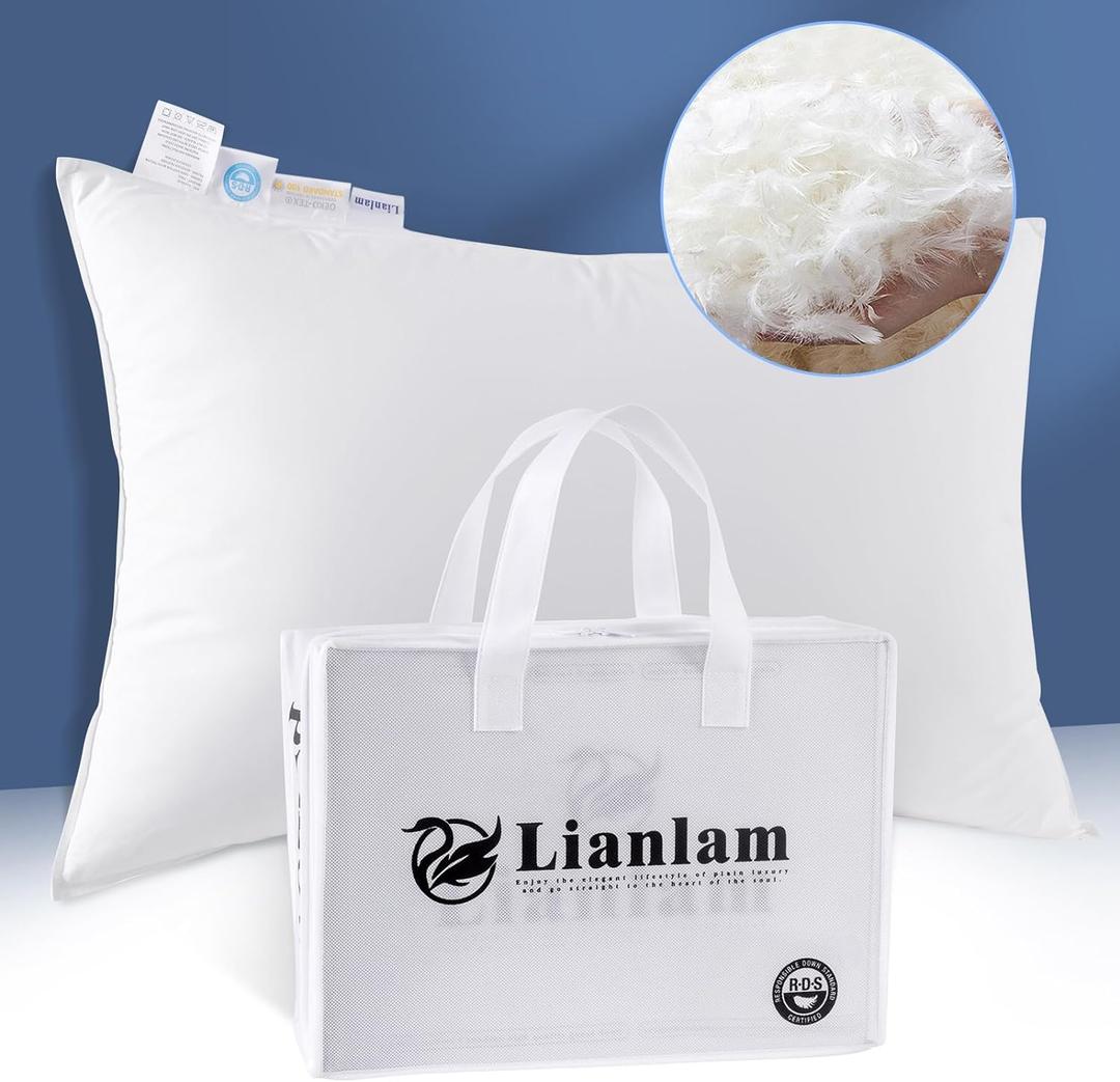 Luxury Canadian White Goose Down Pillow Standard - 750+ Fill Power, Soft Down Pillows for Sleeping, Fluffy Pillow for Neck Pain Relief, Hotel Bed Pillows for Side Sleeper (1 Pack, 20"x26")