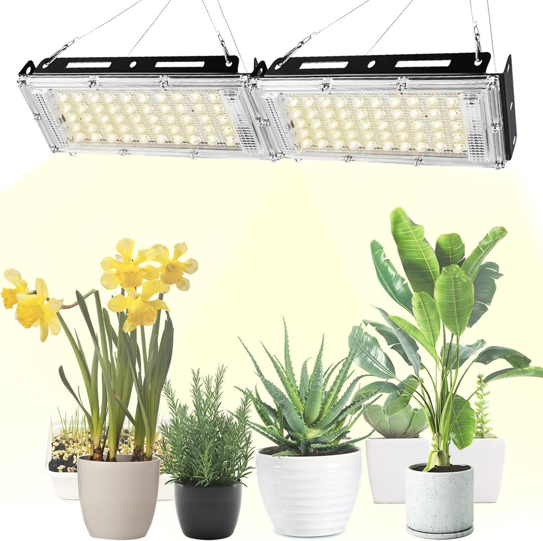 2pcs Hanging Grow Lights for Indoor Plants (20w X2) with Height Adjustable, 4000 Lumen LED Bonsai Houseplant Growing Lamp with On/Off Switch, Grow Light UV-IR Full Spectrum