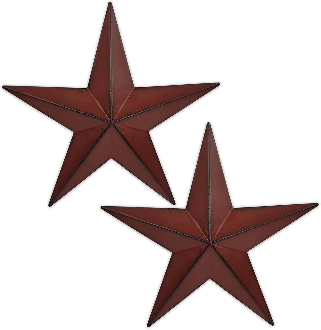 VIVICOMFY 15.5" 2Pcs Metal Barn Stars,Indoor or Outdoor Texas Stars Art,Red Black Rustic Vintage Western Country Farmhouse Home Wall Decor, 15.5inchSet of 2)