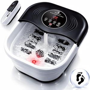 Collapsible Heated Foot Spa with Bubble and Red Light Temperature Control Foot Bath Massager and Soaking Tub Featuring 8 Shiatsu Massage Rollers Pumice Stone and Built-in Timer Ideal Gift for Wife, Mom (Dark Black)