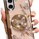 Changjia for Samsung Galaxy Z Fold 6 Glitter Kickstand Case,Cute Bling Sparkle Rhinestone Butterfly with Ring Stand Marble Elegant Shockproof Phone Case for Women Girls for Galaxy Z Fold 6 5G (Gold)