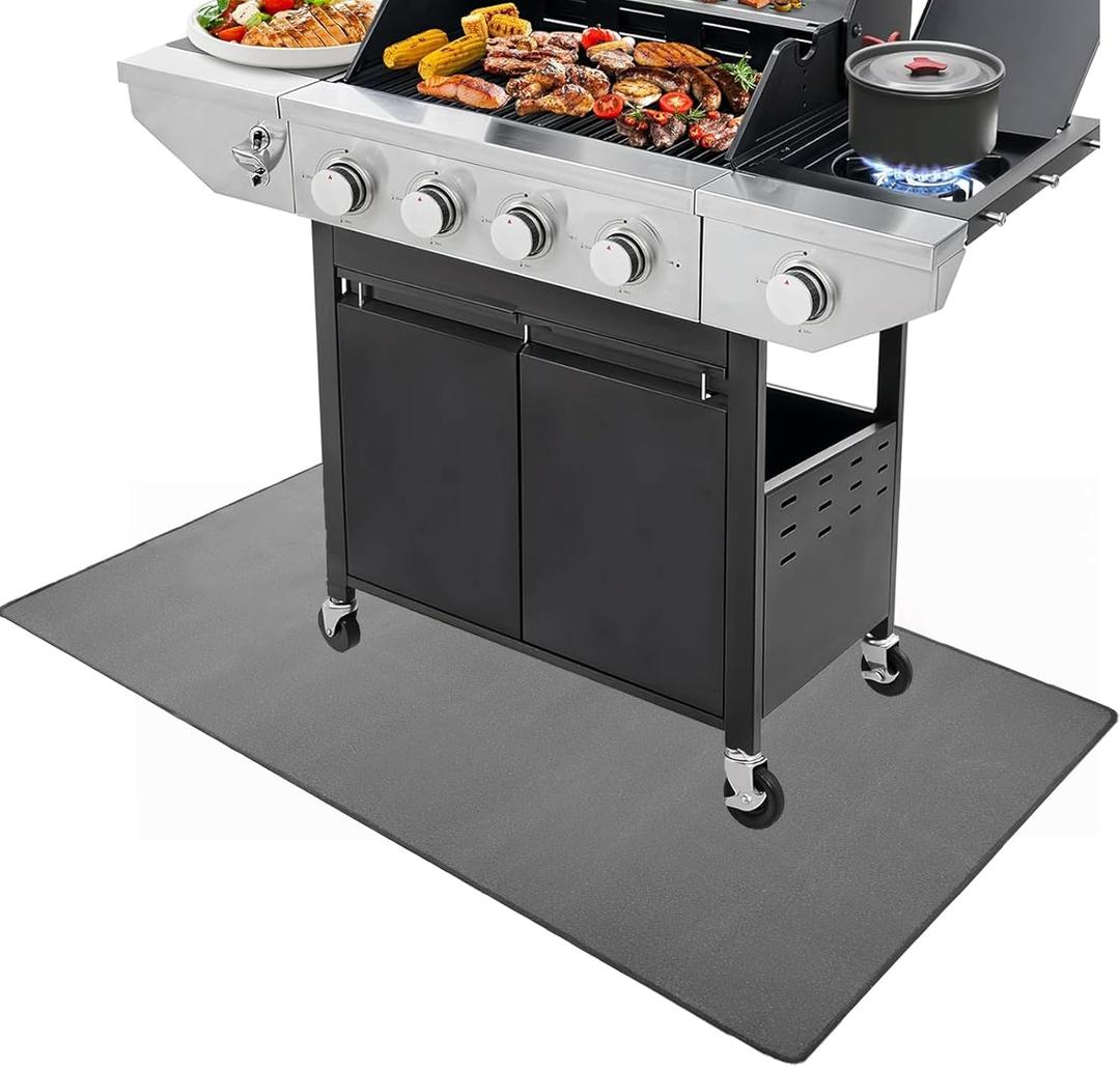 Under Grill Mat for Outdoor Grill, 38 x 30 inches Heavy Duty Under Grill Pad, Oil-Proof Waterproof BBQ Floor Protector for Lawn, Deck and Patio (Gray)