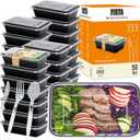 PIRTA 50 Pack(250-Piece) 28 oz Meal Prep Containers Reusable with Lids & Clear Plastic Silverware Set, Food Safe, Leakproof, Microwave, Freezer, Dishwasher, To-Go Take Out, Food Storage Bento Box