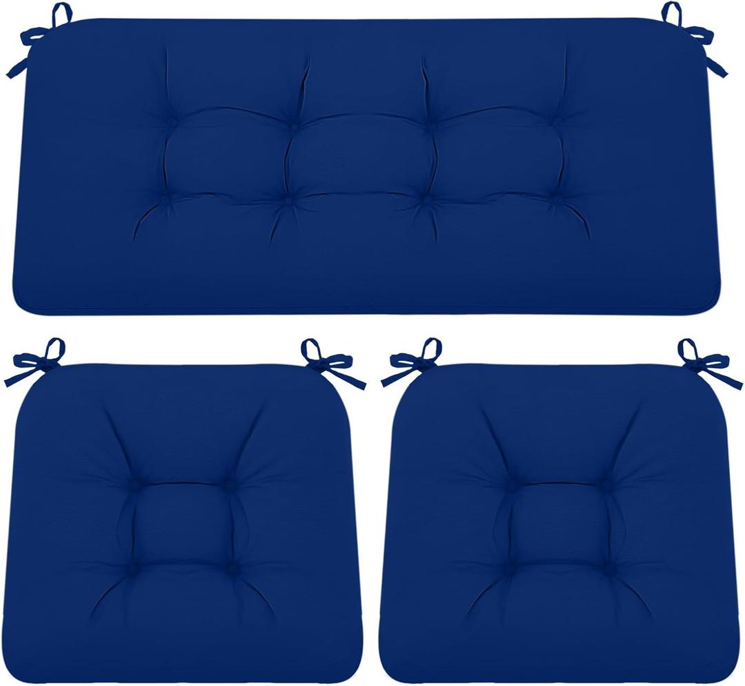 Outdoor Loveseat Cushions, 3 Pieces Replacement Cushions for Wicker Furniture, Waterproof Patio Settee Love Seat Pad for Sofa Couch, 44" x 19" Navy (Dark Cerulean)