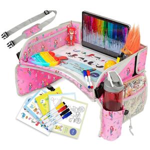 PILLANI Kids Travel Tray for Car - Car Seat Tray for Kids, Road Trip Essentials & Must Haves, Carseat Table Roadtrip Activities - Toddler Lap Desk Organizer for Airplane (Mermaid)