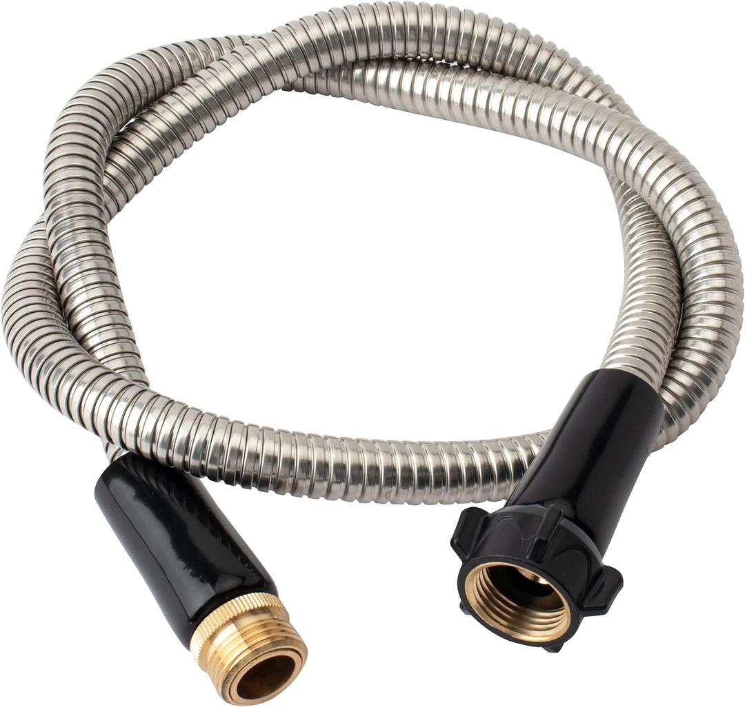 Yanwoo 304 Stainless Steel 8ft Garden Hose with Female to Male Brass Connector, 18mm Outer Diameter Flexible & Lightweight Heavy Duty Short Water Hose for Outdoor (8 Feet)