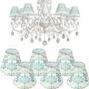Set of 6 Chandelier Lamp Shades, Small Lamp Shade Plants Printing, Mini Barrel Lampshades Clip On for Table Lamp Wall Lamp Replacement, Mini Lamp Shades for Chandeliers 3x5.1x5.9in (Top Height Bottom)